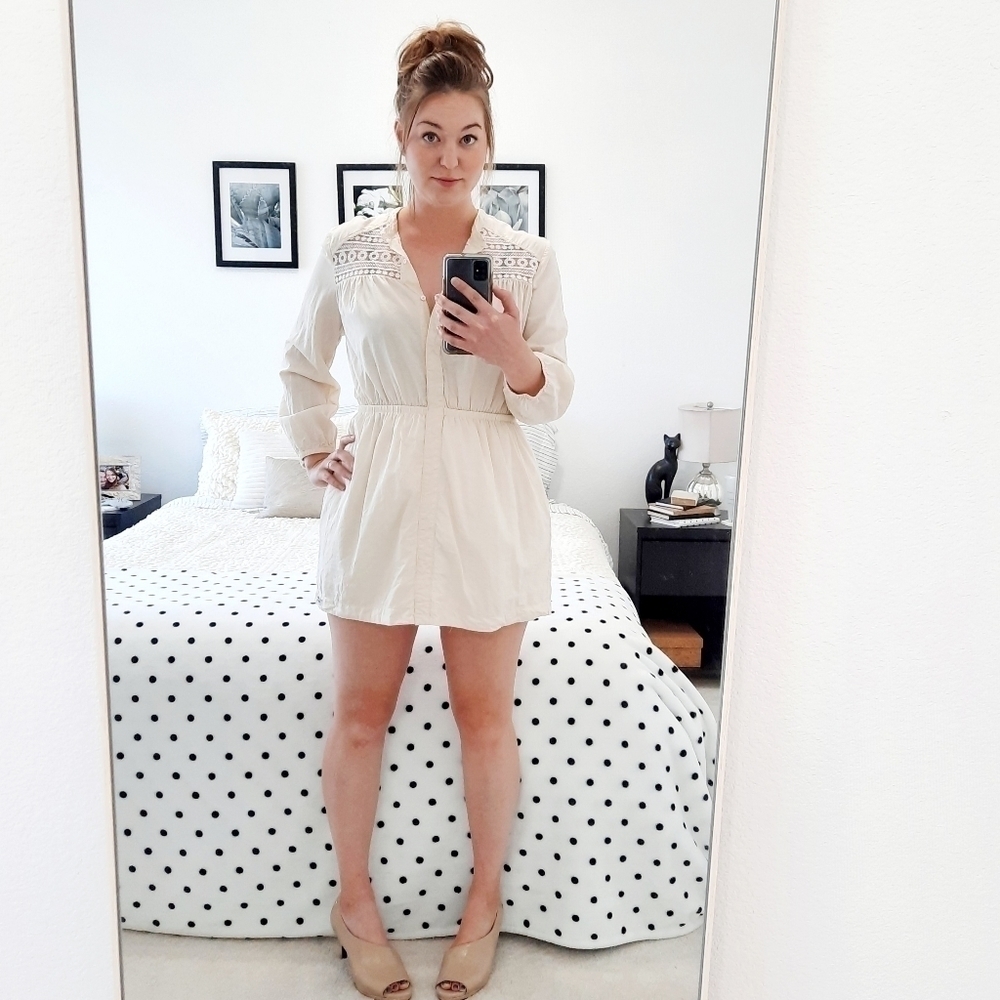 Rhythm. Cream Lace Crochet Boho Mini Dress M